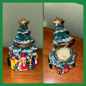 Bombay Christmas Tree Candle Trinket Box Opens + Closes Vintage Collectible